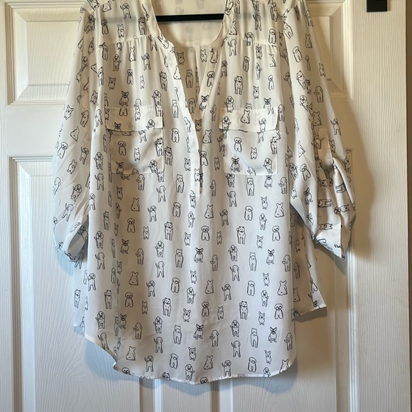 Torrid White Blouse with Black Dog Print - Picture 1 of 2